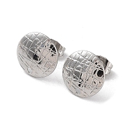 304 Stainless Steel Stud Earring Findings, Textured Round Ear Studs, Stainless Steel Color, 12mm, Hole: 1.4mm, Pin: 0.7mm(STAS-M323-03P)
