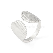 304 Stainless Steel Shell Shape Open Cuff Rings, for Women, Stainless Steel Color, Inner Diameter: 16.9mm(RJEW-S418-01P)