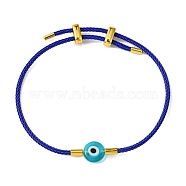 Lampwork Evil Eye & Brass Beaded Bangle, Stainless Steel Twist Rope Adjustable Bangles for Women, Deep Sky Blue, Inner Diameter: 2~3-1/2 inch(5~9cm), 2mm(BJEW-A008-01D)