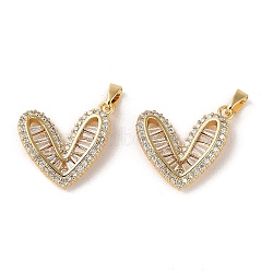 Rack Plating Brass Micro Pave Clear Cubic Zirconia Pendants, Long-Lasting Plated, Heart Charms, Real 18K Gold Plated, 18x19x2.5mm, Hole: 5x3mm(KK-C037-01G)