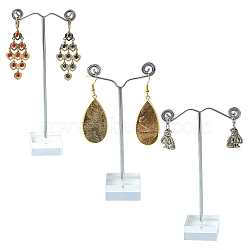 3Pcs T Bar Earring Organic Glass Displays Sets, Jewelry Display Rack, Jewelry Tree Stand, with Iron Finding, Platinum, Clear, 3x6.4x10~14cm(X-EDIS-G012-01)