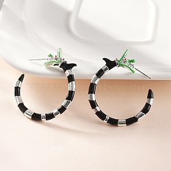 Alloy Dragon Stud Earrings, with Enamel, Platinum, Black, 42x36.50x5.50mm(EJEW-R011-02P)