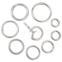 CRASPIRE 24Pcs 8 Styles Zinc Alloy Key Clasps, Spring Gate Rings, Round O Ring, Platinum, 18~39x3.5~5mm, Inner Diameter: 11~31mm, 3pcs/style(FIND-CP0001-56)