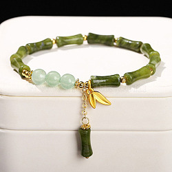Natural Southern Jade Beads Stretch Bracelets, Bamboo, Inner Diameter: 2-1/8 inch(5.5cm)(WG466DA-01)