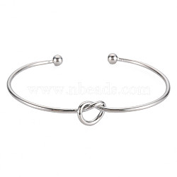 Knot Shape Cuff Bangle, Simple Wire Wrap Open Bangle for Girl Women, Stainless Steel Color, Inner Diameter: 2-5/8 inch(6.8cm)(BJEW-N013-007)