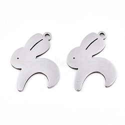 Non-Tarnish 201 Stainless Steel Pendants, Laser Cut, Rabbit, Stainless Steel Color, 20x15x0.9mm, Hole: 1.5mm(STAS-S081-018)