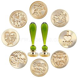 CRASPIRE DIY Stamp Making Kits, Including Brass Wax Seal Stamp Head, Handmade Lampwork Handle, Golden, Brass Wax Seal Stamp Head: 8pcs(DIY-CP0004-17C)