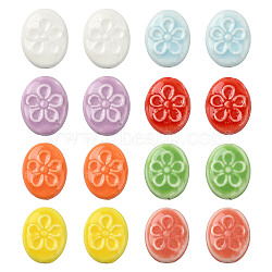 16Pcs 8 Colors Handmade Porcelain Ceramic Beads, Oval with Flower Pattern, Bright Glazed Porcelain, Mixed Color, 17.5x14x6mm, Hole: 2mm, 2pcs/color(PORC-FS0001-66)