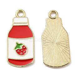 Alloy Enamel Pendants, Golden, Strawberry Juice Charm, Red, 22x10x1mm, Hole: 1.8mm(ENAM-D054-02G)