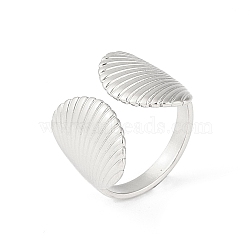 304 Stainless Steel Shell Shape Open Cuff Rings, for Women, Stainless Steel Color, Inner Diameter: 16.9mm(RJEW-S418-01P)