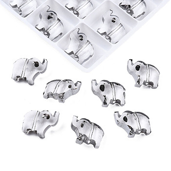 96Pcs Electroplated Glass Beads, Edge Plated, Elephant, Silver, 13x15x7mm, Hole: 1.2mm