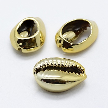 Electroplate Shell Beads, Shell, Golden, 15~25x12~16x7mm, Hole: 1~2mm