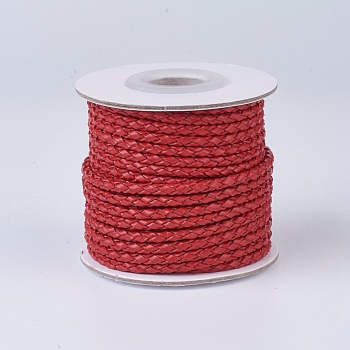 Braided Leather Cords, Round, Red, 3mm, about 10yards/roll