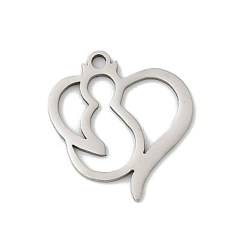 201 Stainless Steel Pendants, Cat Shape Charms, Stainless Steel Color, 17x15.5x1mm, Hole: 1.4mm