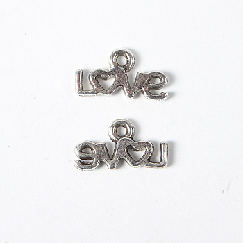 Tibetan Silver Pendant, lOVE, Antique Silver, Lead Free and Cadmium Free, 6.5mm long, 12mm wide, 1.5mm thick, hole: 1mm