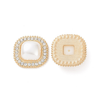 ABS Imitation Pearl Cabochons, with Alloy Rhinestone Finding, Square, Golden, 20x20x7mm
