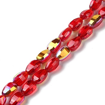 Transparent Electroplate Glass Beads Strands, AB Color Plated, Faceted, Teardrop, Red, 9x6.2x5mm, Hole: 1.2mm, about 71pcs/strand, 25''(63.5cm)