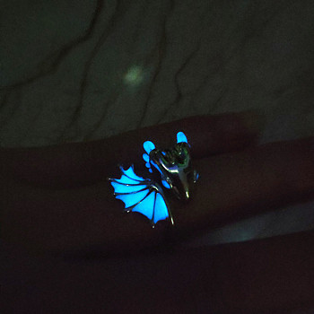 Luminous Glow In The Dark Enamel Dragon Open Cuff Ring, Platinum Alloy Jewelry, Blue, Inner Diameter: 18mm