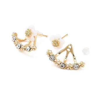 Alloy Glass Rhinestone Stud Earrings, Resin Flower Front Back Stud Earrings for Women, Golden, 19x12mm