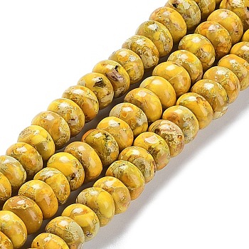 Natural Imperial Jasper Beads Strands, Dyed, Rondelle, Gold, 8x5mm, Hole: 0.7mm, about 80~84pcs/strand, 15.94~16.14 inch(40.5~41cm)