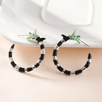 Alloy Dragon Stud Earrings, with Enamel, Platinum, Black, 42x36.50x5.50mm