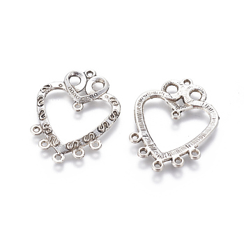 Tibetan Style Alloy Chandelier Components Links, Heart, Antique Silver, 38.5x28x2mm, Hole: 1mm and 0.5mm