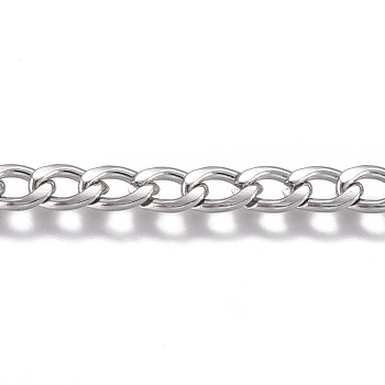 201 Stainless Steel Chain, Curb Chain, Twisted Chain, Unwelded, Stainless Steel Color, 6x3.5x1.3mm
