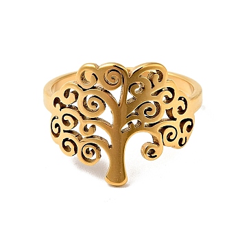 Ion Plating(IP) 201 Stainless Steel Tree of Life Finger Ring for Women, Golden, US Size 6(16.5mm)