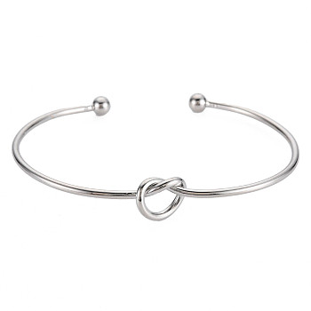 Knot Shape Cuff Bangle, Simple Wire Wrap Open Bangle for Girl Women, Stainless Steel Color, Inner Diameter: 2-5/8 inch(6.8cm)