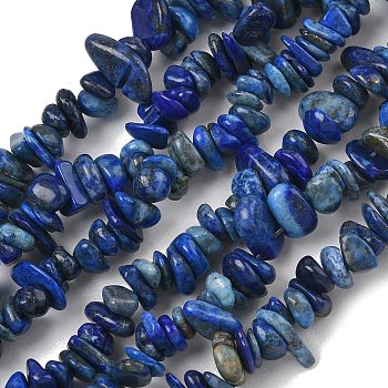 Natural Lapis Lazuli Chip Beads Strands, 4~14x4~12mm, Hole: 1mm, about 15.3 inch~16.1 inch