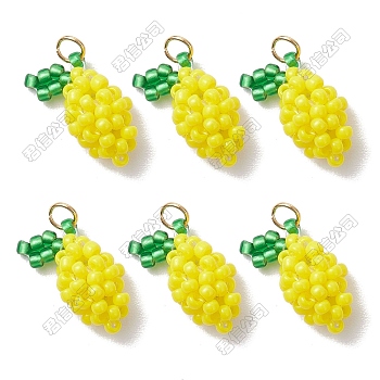20Pcs Glass Seed Beaded Lemon Pendants, with 304 Stainless Steel Jump Ring, Real 18K Gold Plated, Yellow, 16x11x7.5mm, Hole: 3mm