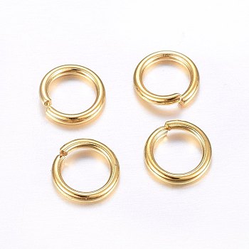 304 Stainless Steel Open Jump Rings, Real 24K Gold Plated, 10x1.2mm, Inner Diameter: 8mm