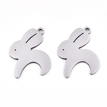 201 Stainless Steel Pendants, Laser Cut, Rabbit, Stainless Steel Color, 20x15x0.9mm, Hole: 1.5mm