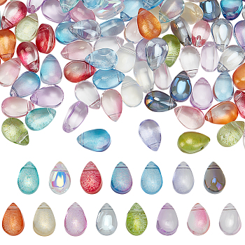 150Pcs 15 Colors Glass Pendants, Teardrop Charms, Mixed Color, 8.5~9x5.5x4.5~5mm, Hole: 0.8~1mm, 10pcs/color