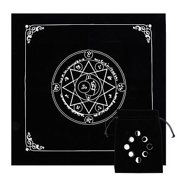 1Pc Square Velvet Tarot Tablecloth for Divination, Tarot Card Pad, Pendulum Tablecloth, and 1Pc Cloth Packing Pouches Drawstring Bags, Star Pattern, 495x490x0.5mm