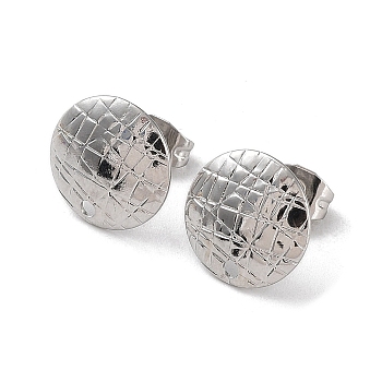 304 Stainless Steel Stud Earring Findings, Textured Round Ear Studs, Stainless Steel Color, 12mm, Hole: 1.4mm, Pin: 0.7mm