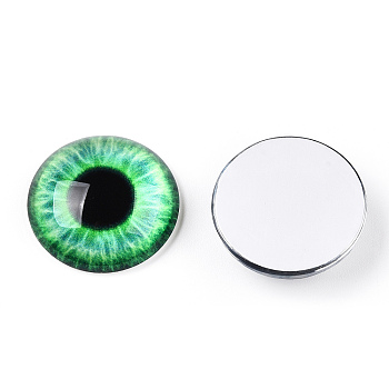 Glass Cabochons, Half Round with Eye, Medium Spring Green, 20x6.5mm