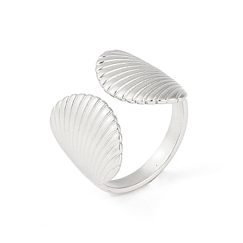 304 Stainless Steel Shell Shape Open Cuff Rings, for Women, Stainless Steel Color, Inner Diameter: 16.9mm