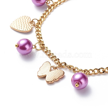 Alloy Enamel & Glass Pearl Charm Bracelet with 304 Stainless Steel Chains for Women(BJEW-JB08707-04)-5