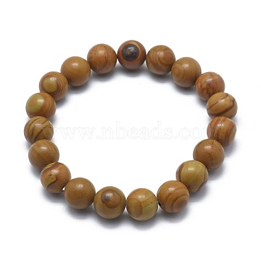 Natural Wood Lace Stone Bead Stretch Bracelets(X-BJEW-K212-A-041)-2