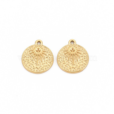Real 14K Gold Plated Flat Round 304 Stainless Steel Charms