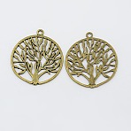 Tibetan Style Zinc Alloy Pendants, Tree of Life Charm, Cadmium Free & Nickel Free & Lead Free, Antique Bronze, 43x38x1.5mm, Hole: 3mm, 160pcs/1000g(TIBEP-EA11591YKG-AB-FF)