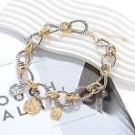 Zinc Alloy with Aluminium Coin Pendant Twisted Ring Link Chain Bib Necklaces for Women, Antique Silver & Golden, 15.83 inch(40.2cm)(FS-WG2722B-01)