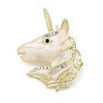 Unicorn Enamel Pins, Alloy Rhinestone Brooches for Backpack Clothes, White, 52x40mm(PW-WGBE3FC-01)
