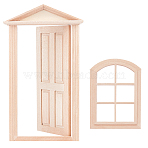 2 Pcs 2 Style Natural Wood Home Decorations, Miniature Furniture Model, for Dollhouse Accessories Pretending Prop Decorations, Door & Window, BurlyWood, 104x75x8mm(DJEW-PH0001-10)