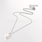 304 Stainless Steel Shell Pearl Beaded Pendant Necklaces, with Stainless Steel Spring Ring Clasps, Stainless Steel Color, 15.7 inch(40cm)(NJEW-JN01306)