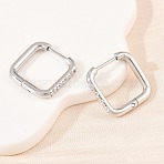 304 Stainless Steel Clear Cubic Zirconia Square Hoop Earrings, with 316 Surgical Stainless Steel Ear Pins, Stainless Steel Color, 17x16.5x2.5mm(EJEW-L307-09P)