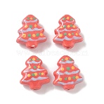 Handmade Porcelain Beads, Christmas Tree, Famille Rose Porcelain, Tomato, 16~16.5x14.5~15x6.5~7mm, Hole: 1.8mm(X1-PORC-P031-02D)