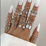 22Pcs Alloy with Plastic Pearl Finger Rings, Butterfly/Heart/Infinity, Golden, Inner Diameter: 16~19mm(WG2E3D2-03)