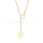304 Stainless Steel Lariat Necklaces, Origami Horse, Real 18K Gold Plated, 27.56 inch(70cm)(JR3164-1)